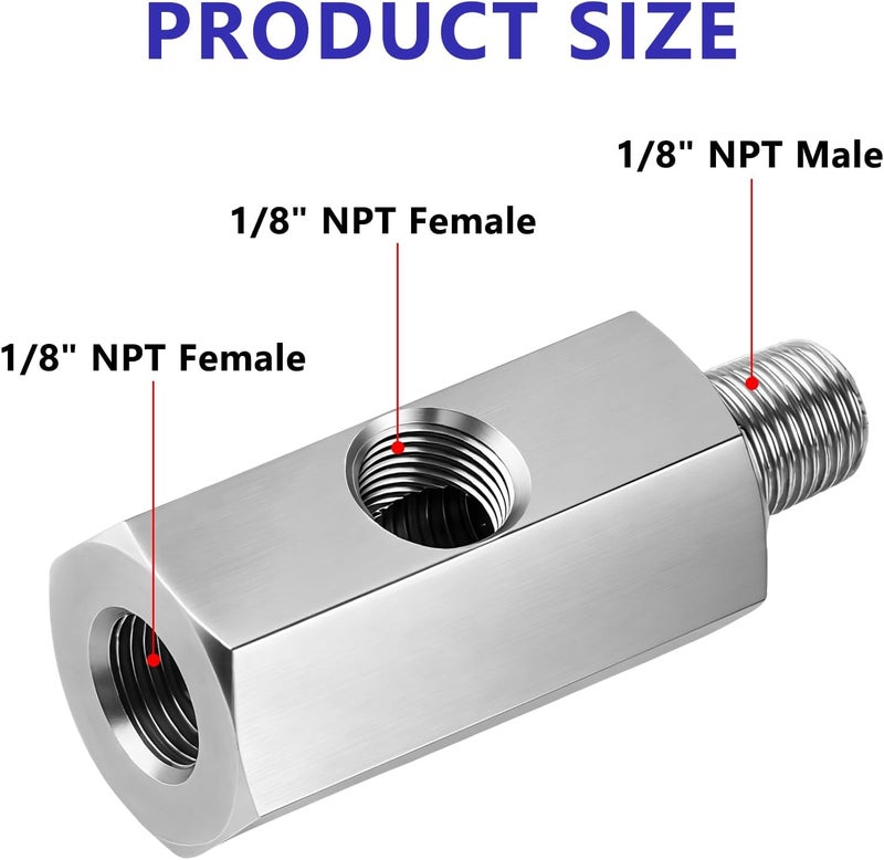 Senlinyu 1/8" NPT Oil Pressure Sensor Tee Adapter, 304 Stainless Steel Triple Port Fitting for Gauge & Sender, 1/8-27 NPT Female Male Threads, Leak-Proof Design - Image 5